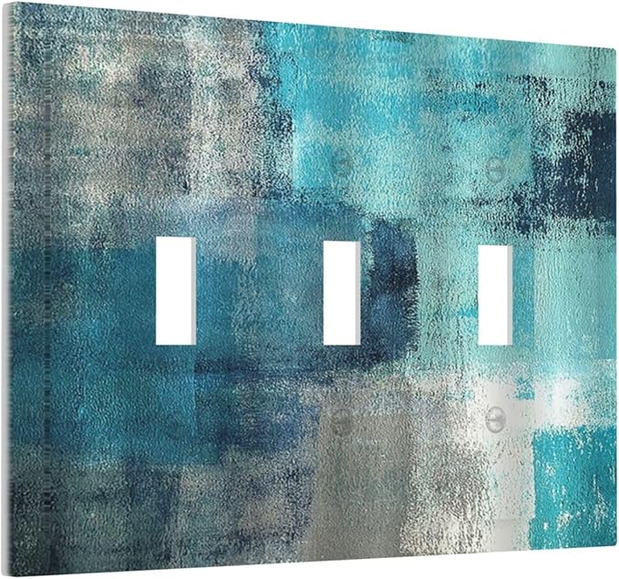 Decorative Switch Plates Teal Blue Modern Geometric Abstract Turquoise Green 3 Gang Wall Plate Triple Toggle Light Switch Cover Faceplate Electrical Wall Panels for living Room Bedroom