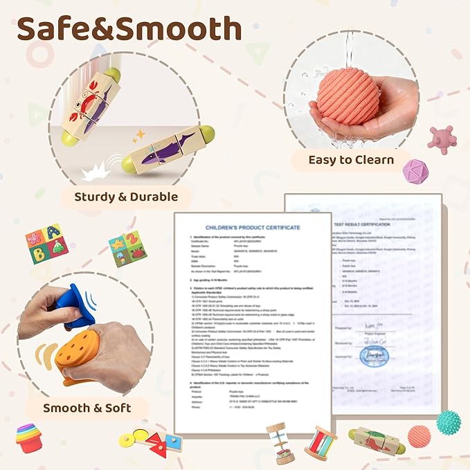 Montessori Toys for Babies 6-12 Months,1 Year Old,8 in 1 Baby Sensory Toy for 12-18 Months Toddler,Wooden Educational Development Toys with Soft Stacking Cup&Sensory Ball&Tissue Box