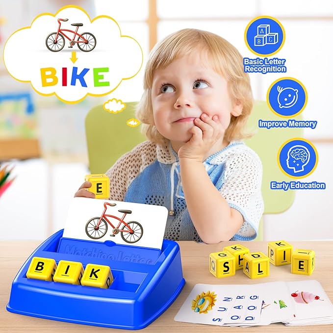 Learning Games for Kids Ages 3-8, Matching Letter Game for Kids Toys Ages 3-8 Educational Toys for 3-8 Year Olds Boys Girls Birthday Party Easter Gifts for 3-8 Year Olds Boys Girls Blue