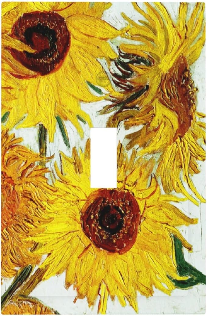 Rustic Sunflower Oil Painting Vintage Flowers Decorative Light Switch Cover 1 Gang Single Toggle Device Electrical Faceplate Switchplates Decorator Outlet Wall Plate for Bed Room Living Room Decor