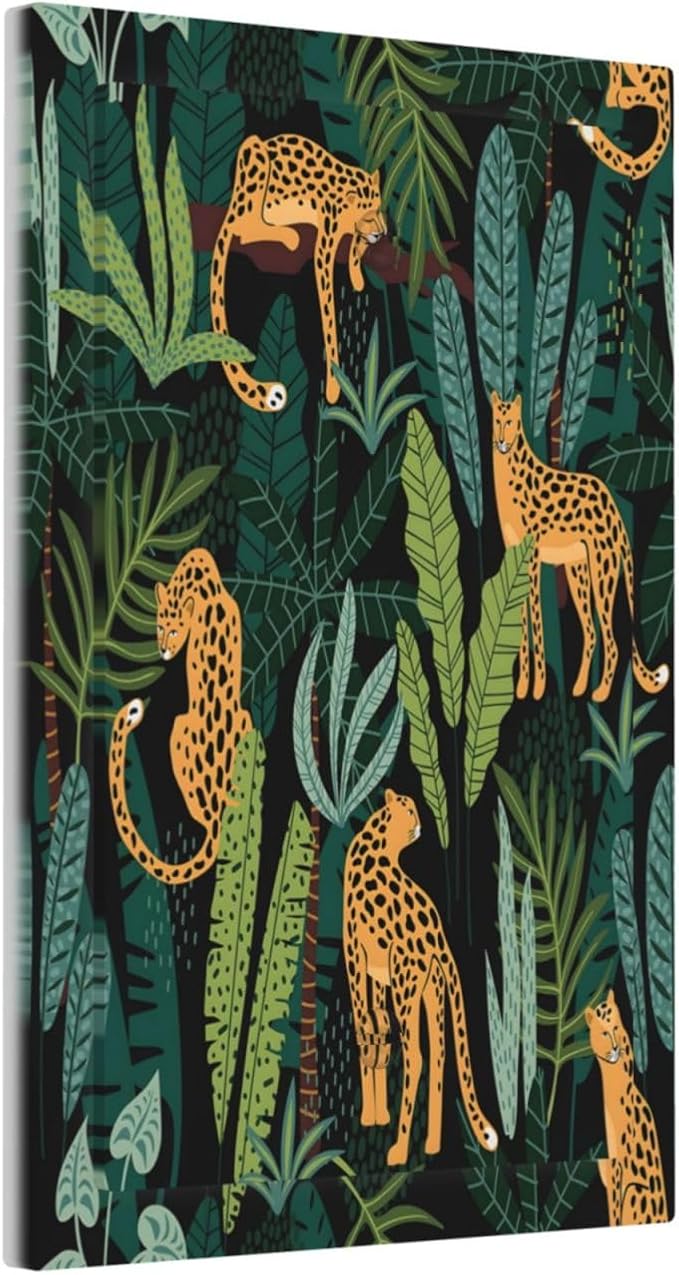 Jungle Cheetah Tropical Wildlife Leopard Green Palm Leaf Light Switch Cover Plate 1 Gang No Device Blank Electrical Wall Plates Faceplate Decorative Switch Plate Covers for Farmhouse Home Decor