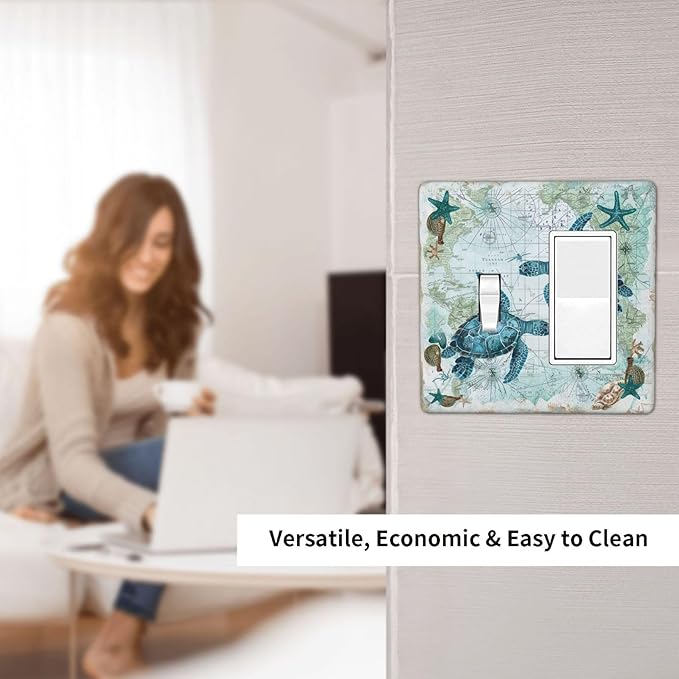 Outlet Covers Nautical Green Sea Turtles Beach Blue Ocean 1 Toggle 1 Rocker Combination Decorative Wall Plate Electrical Switch Plates Light Switch Cover Plate For Bathroom Kids Room