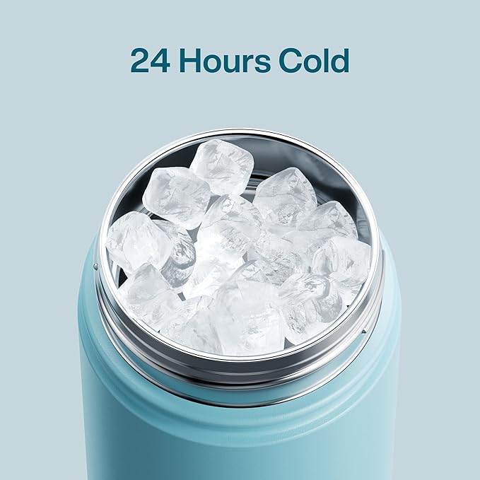 Kids Insulated Water Bottle with Straw - 12oz Stainless Steel Water Bottle with Dual Spouts, Leak-Proof, BPA-Free, Double Wall Vacuum Keeps Cold for 24 Hours for Sports, Travel, School (Pewter Blue)