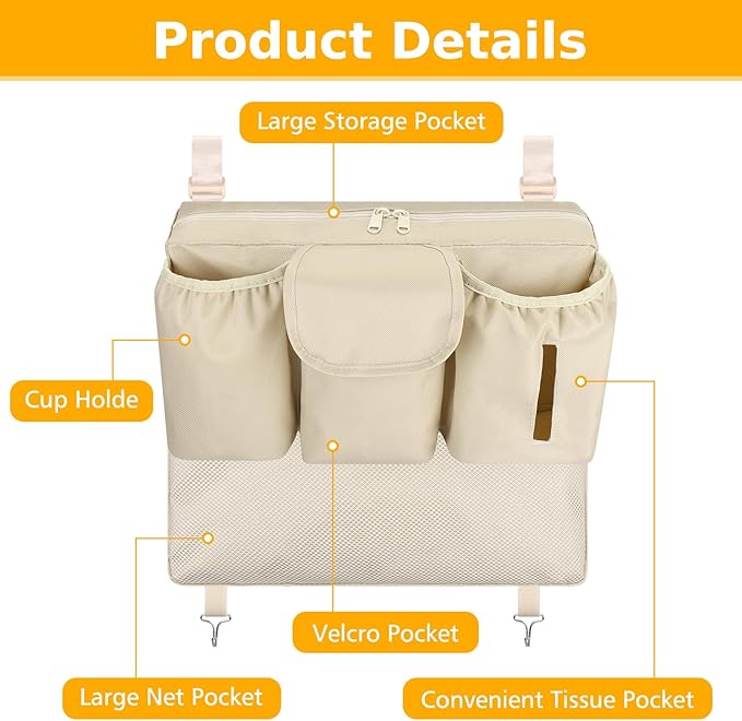 Accmor Stroller Organizer, Universal Large Capacity Stroller Bag Caddy Organizer Accessories for Uppababy, Nuna, Doona, Britax Strollers, White