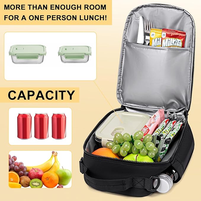 LOIDOU Lunch Box for Kids Boys Girls Insulated Lunch Bag Thermal Meal Tote Reusable Lunch Pail Bags for School Travel (black)
