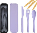 2 Pack Travel Utensils Set with Case, Wheat Straw Reusable Cutlery Set, Portable Spoon Knife Fork Tableware for Lunch Box, Picnic, Camping, Office, BPA Free for Adults Kids