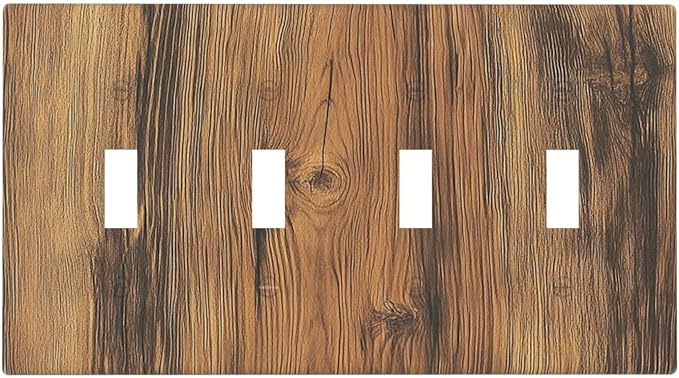 Light Switch Covers Vintage Rustic Country Brown Wood Quad Toggle Electrical Faceplate 4 Gang Wall Plate Decorative Switch Plates For Farmhouse Cabin Decor