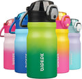 BJPKPK 14oz Insulated Water Bottle with Straw Stainless Steel Double Wall Water Bottles BPA Free Leak Proof Thermal Flask with Lockable Flip Lid and Soft Silicone Spout,Bamboo Grove