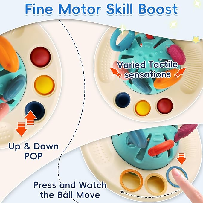 Baby Toy for 12M+, Montessori Sensory Toy Play Set for Toddlers, UFO Pull String Toy in Stollers Educational Toy for Development Fine Motor Skills Gift for Boys& Girls