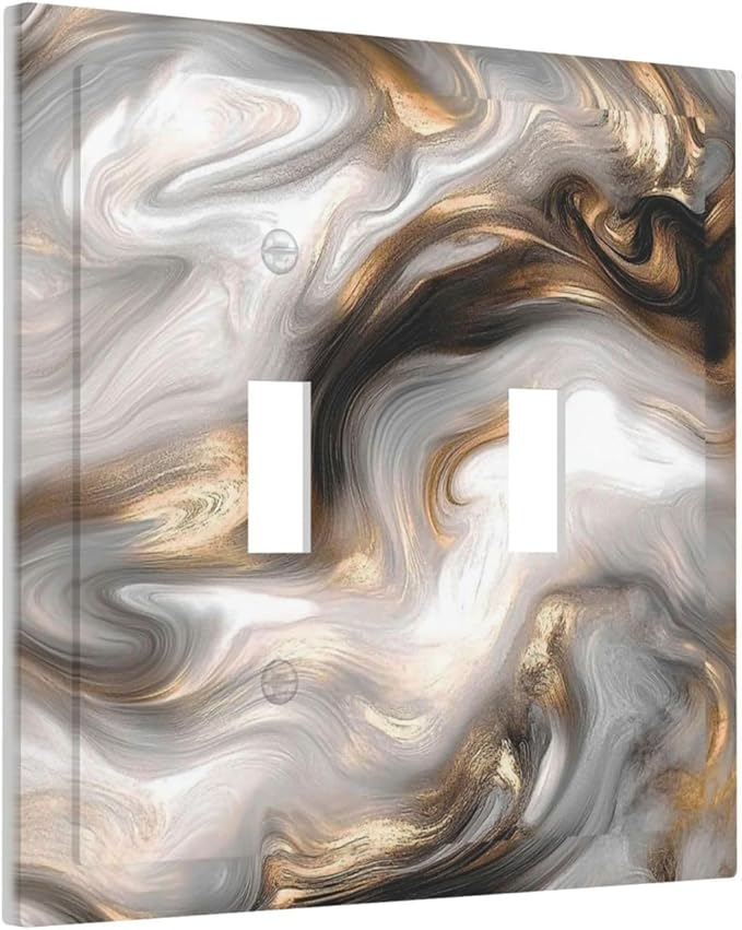 Decorative Switch Plates Grey Brown Swirl Marble Texture 2 Gang Double Toggle Outlet Light Switch Cover Wall Plate Electrical Faceplate For Bathroom Kitchen Decor