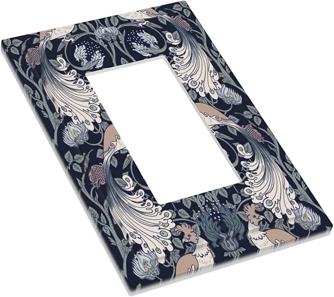 William Morris Vintage Floral Birds Peacocks 1 Gang Rocker Light Switch Covers Single Decora Outlet Wall Plate Decorative Switchplate Faceplate GFCI for Country Bathroom Bedroom Decor