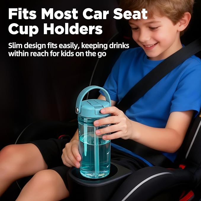 12oz Kids Water Bottle with Straw, BPA Free Thick Tritan Plastic Reusable, Clear Water Bottle, Leakproof Lid, Dishwasher Safe for School, Travel, Cool Mint Blue