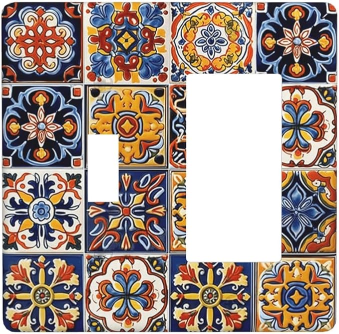 Mexican Talavera Tiles Flower Vintage Outlet Covers 1 Toggle 1 Rocker Combination Decorative Wall Plate Electrical Switch Plates Light Switch Cover Plate for Kitchen Bathroom Decor