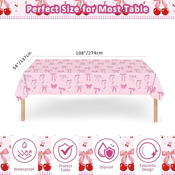 Cherry Party Plates and Napkins Supplies | 25 7inch Dessert Plates | 25 9inch Disposable Plates | 25 Napkins | 25 Forks | 1 Tablecloth for Birthday, Baby Shower,Summer Fruit 1st