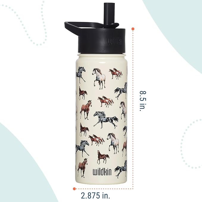 Wildkin Kids 18oz Stainless Steel Water Bottle – BPA-Free, Leakproof, Insulated, Easy-Clean - Horse Dreams