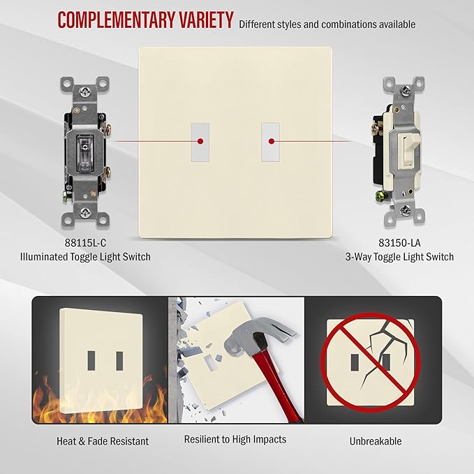 ENERLITES Screwless Double Toggle Switch Wall Plate, Child Safe Dual Light Switch Cover, Standard Size 2-Gang 4.68" x 4.73", Unbreakable Polycarbonate Thermoplastic, SI8812-LA, Glossy, Light Almond