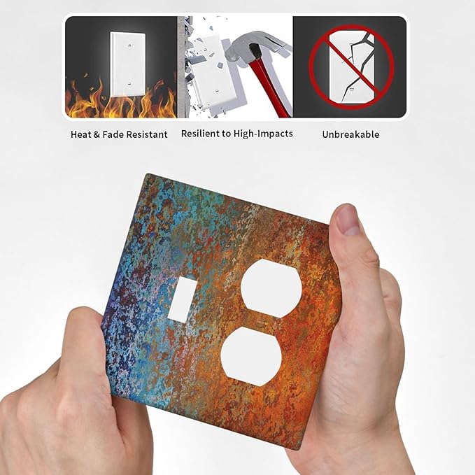 Light Switch Cover Red/Celestial Blue Rust Colorful Metal Rusty 2 Gang Outlet Cover 1 Toggle Duplex Decorative Switchplate Wall Plate Electrical Receptacle Art Faceplate for Bedroom Bathroom