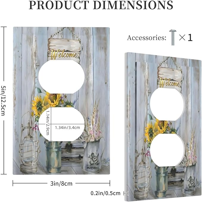 Rustic Sunflower Floral Vintage Wood Board Outlet Covers 1 Gang Duplex Light Switch Cover Decorative Switch Plates Electrical Receptacle Faceplate Wall Plate for Farmhouse Home Decor