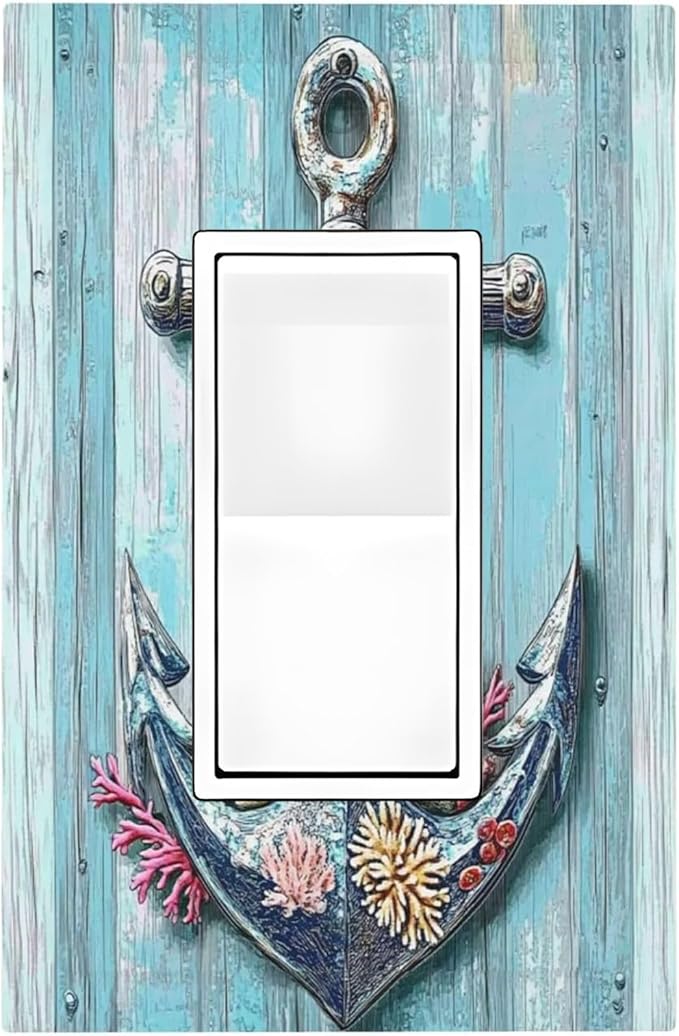 Decorative Outlet Covers Anchor Coastal Beach Nautical Coral 1 Gang Single Rocker Light Switch Cover Plate Wall Plates Gfci Faceplate For Farmhouse Cabin Decor