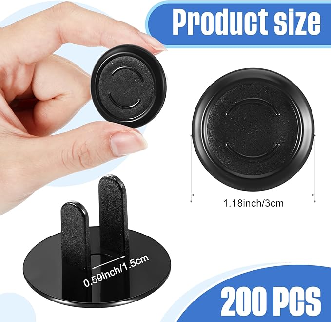 Thyle 200 Pcs Baby Proofing Outlet Covers Bulk Improved Grip Socket Guards for Child Safety Standard Universal Electrical Plug Protectors for Home Office Daycare (Black)