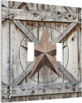 Rustic Western Texas Star Barn Door Double Toggle Light Switch Cover Decorative Vintage Wood 2 Gang Wall Plate Electrical Faceplate Switchplate for Farmhouse Bathroom Home Living Room Decor