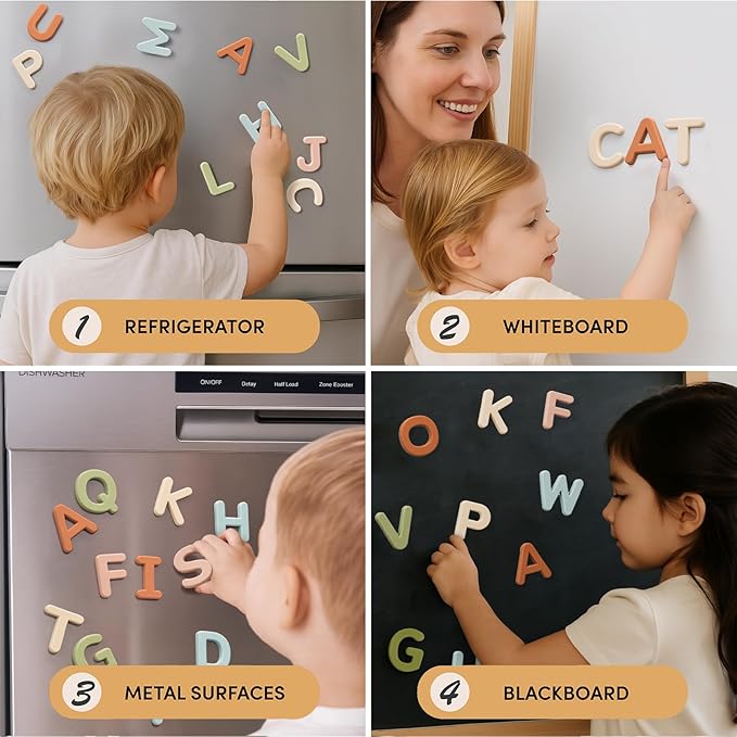 JoyCat Silicone Alphabet Magnetic Letters, 26 Uppercase ABC Fridge Magnets for Kids 3+, Preschool Learning Refrigerator Toy Set, Birthday Gifts for Boys Girls (Muted Color)