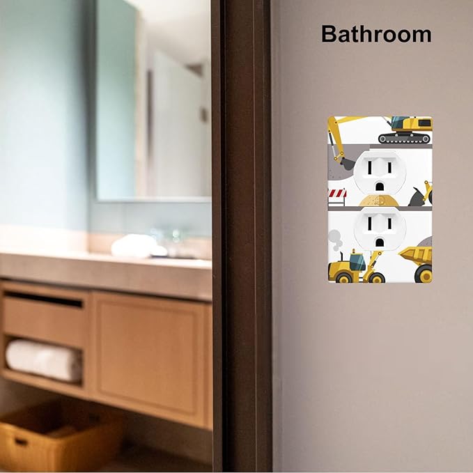 Construction Truck 1-Gang Duplex Wall Plate, Excavator Truck Vehicle Outlet Cover for Boys Kids Room, Playroom & Bedroom