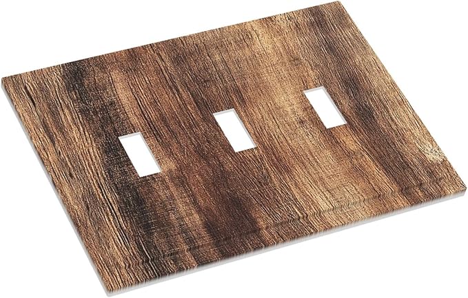 Decorative Switch Plates Vintage Rustic Brown Wood Grain 3 Gang Wall Plate Triple Toggle Light Switch Cover Faceplate Electrical Wall Panels for Bedroom Farmhouse Decor