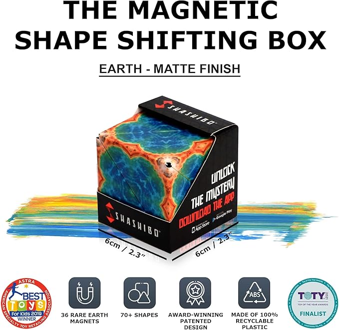 Shashibo Shape Shifting Box - Award-Winning STEM Fidget Toy with Ultra Strong Magnets - Puzzle Cube Transforms Into 100+ Shapes, Perfect Sensory Gift for Kids, Teens, and Adults (Earth)