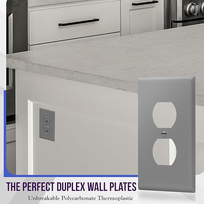 ENERLITES Duplex Receptacle Outlet Wall Plate, Electrical Outlet Cover, Gloss Finish, Mid-Size 1-Gang 4.88" x 3.11", Unbreakable Polycarbonate Thermoplastic, UL Listed, 8821M-GY, Gray