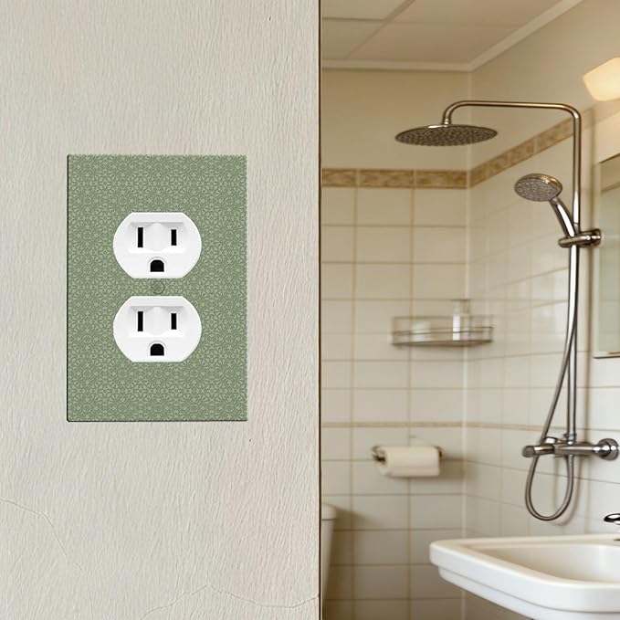 Sage Green Textured Duplex Wall Plate - 1-Gang Standard US Size Minimalist Botanical Weave Outlet Covers, Modern Farmhouse Linen Texture for Neutral Decor