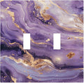 Abstract Purple Gold Marble Texure Luxurious Decorative Switch Plates 2 Gang Double Toggle Outlet Light Switch Cover Wall Plate Electrical Faceplate for Bathroom Living Room Decor