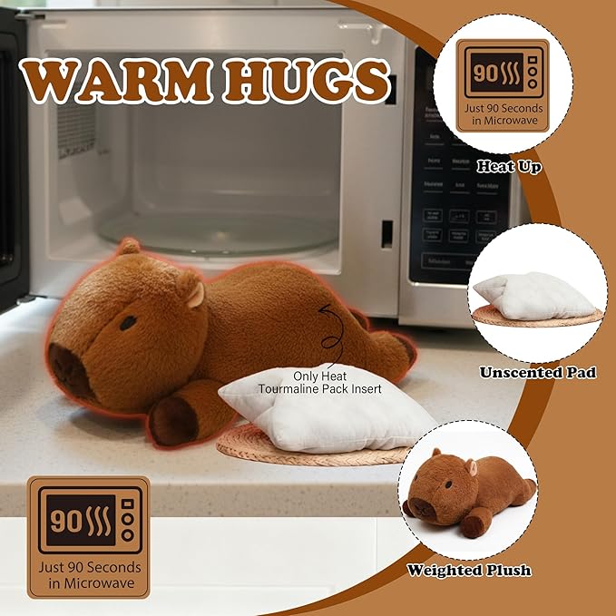 Weighted Heating Capybara Stuffed Animal - 2.2lb Weighted Heated Stuffed Animals 17in Microwave Warmth Hugs Capybara Plush Unscented Heatable & Coolable Pads for Kids Girl Adult