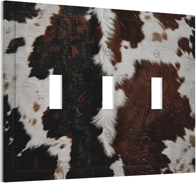 Cowhide Print Abstract Animal Fur Rustic Decorative Switch Plates 3 Gang Wall Plate Triple Toggle Light Switch Cover Faceplate Electrical Wall Panels for Farmhouse Home Decor