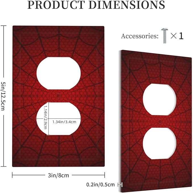 Outlet Covers Red Black Spider Web 1 Gang Duplex Light Switch Cover Plate Decorative Wall Plates Electrical Switchplate Receptacle for Kids Room Home Decor（2 Pack）