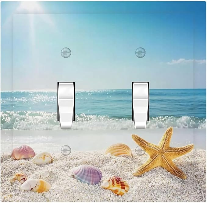 Decorative Switch Plates Summer Beach Colorful Seashell Starfish 2 Gang Double Toggle Outlet Light Switch Cover Wall Plate Electrical Faceplate For Kids Room Nursery Decor