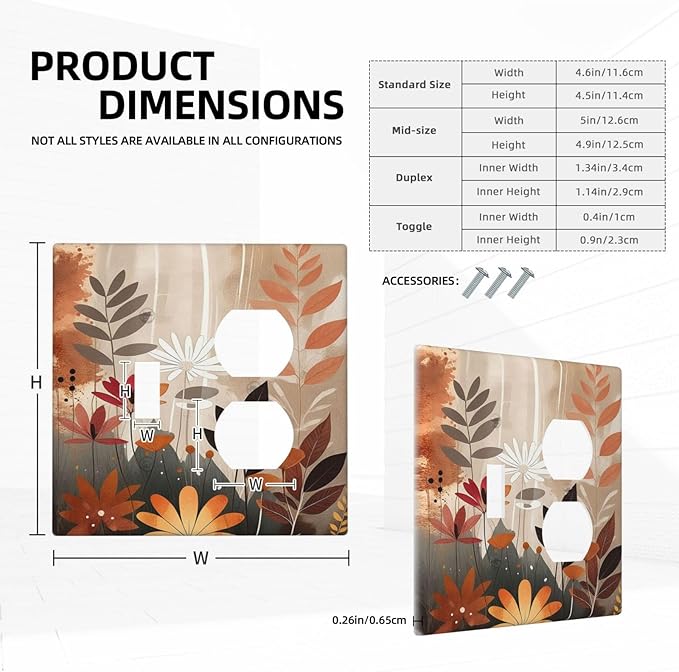 Boho Minimalist Vintage Wildflowers Plant Floral Art Watercolor Wallplates 1 Toggle 1 Duplex Electrical Gfci Faceplate Decorative Light Switch Covers Switch Plate for Bedroom Living Room Decor