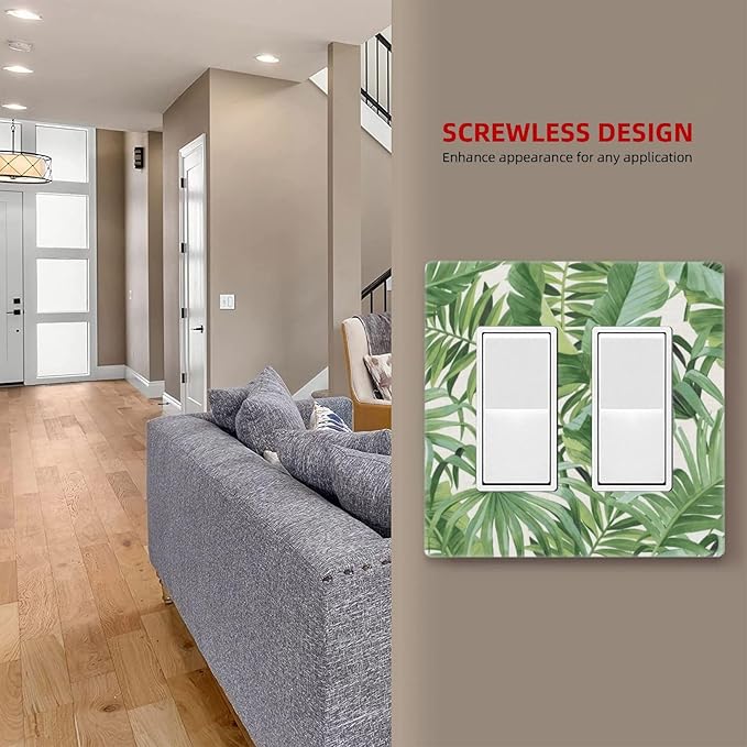 Green Tropical Palm Tree Leaf 2 Gang Double GFCI Decorator Rocker/decorator Light Switch Cover Decorative Outlet Wall Plate Electrical Faceplate Screwless