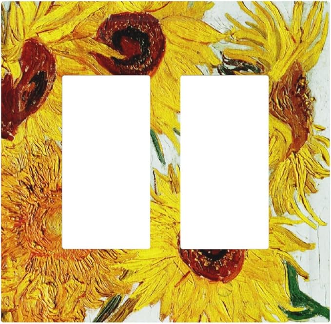 Rustic Sunflower Oil Painting Vintage Flowers Decorative Outlet Covers 2 Gang Double GFCI Rocker Electrical Wall Panels Light Switch Cover Plate for Bed Room Living Room Decor