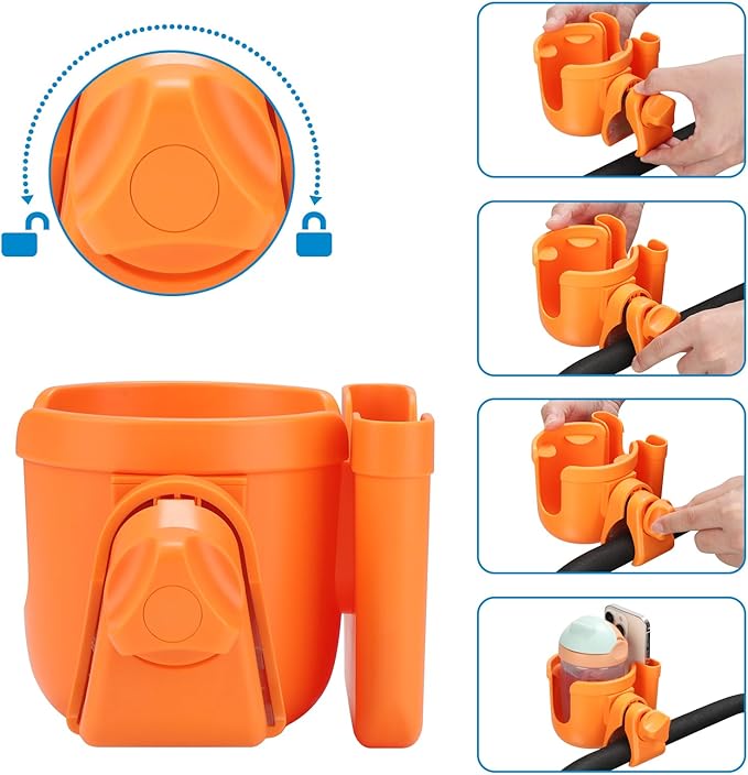 Accmor Stroller Cup Holder with Phone Holder, Bike Cup Holder, Universal Cup Holder for Uppababy Nuna Doona Strollers, 2-in-1 Cup Phone Holder for Stroller Bike Accessory
