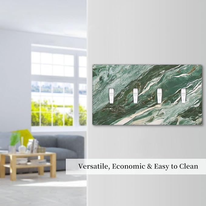 Decorative Switch Plate Cover with Modern Luxury Green Marble Texture Design 4 Gang Artistic Wall Plate Unique Quad Toggle Light Switch Covers for Kitchen Bathroom Decor