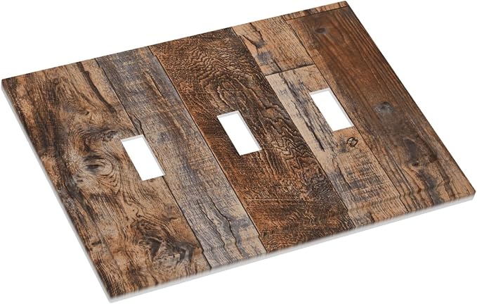 Vintage Board Rustic Brown Wood Texture Decorative Switch Plates 3 Gang Wall Plate Triple Toggle Light Switch Cover Faceplate Electrical Wall Panels for Farmhouse Home Decor