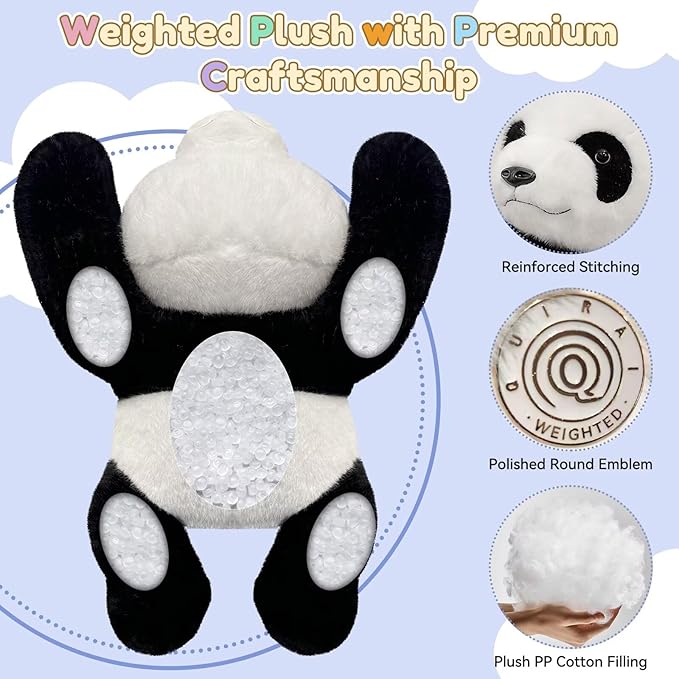 QUIRAI Weighted Stuffed Animals Panda Plush, 24" | 3.3 lb Panda Stuffed Animal, Pillowfort Weighted Plush Animals & Cute Plushies Gifts for Kids Adults