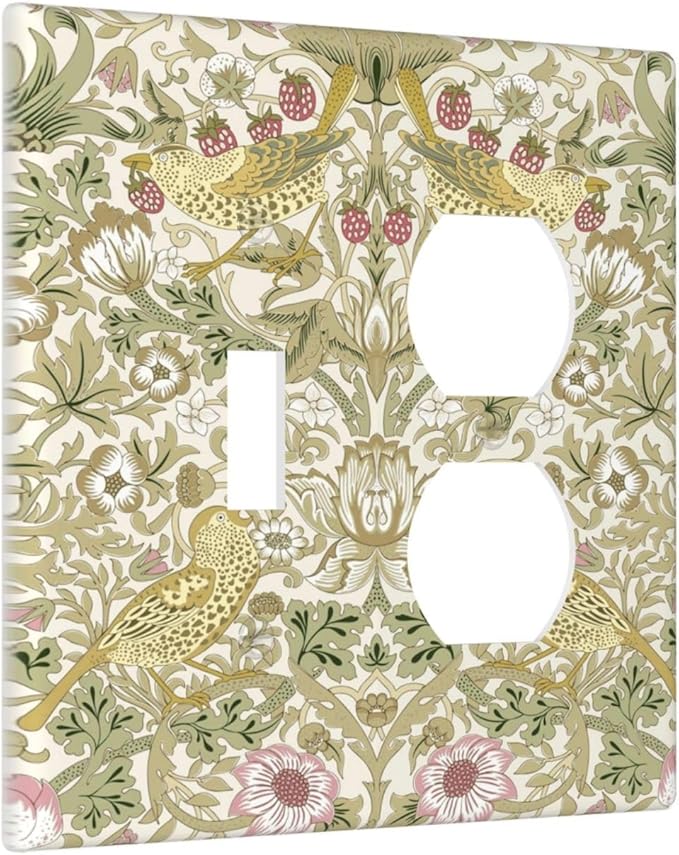 William Morris Vintage Strawberry Bird Botanical Wallplates 1 Toggle 1 Duplex Switch Plate Electrical GFCI Faceplate Decorative Light Switch Covers for Farmhouse Home Decor