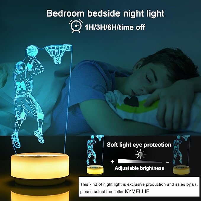 Basketball Night Light for Kids, Basketball Gift for Sports Players Fans, Decor Bedside Lamp for Bedroom/Office, 5 Buttons and Remote Control 14 Colors, Timer, Dim, Independent Warm White Lamp Base