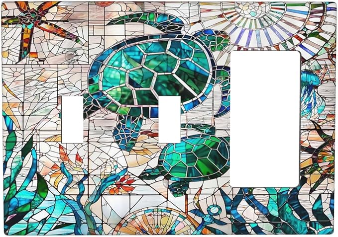 Beach Sea Turtle Ocean Theme 3-Gang 2-Toggle 1-GFCI/Decorator Combination Light Switch Decorative Triple Combo Device Switches/Rocker Outlet Covers and Wall Plate