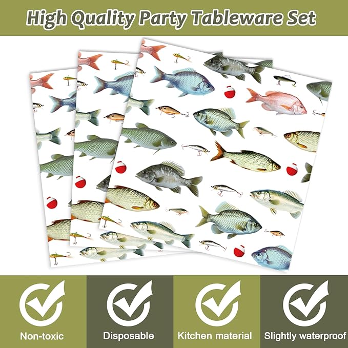 96Pcs Gone Fishing Party Plates and Napkins Fishing Themed Birthday Party Supplies for Little Fisherman Paper Dessert Plates Gone Fishing Tableware for 24 Guests for Ofishally One Party Decorations