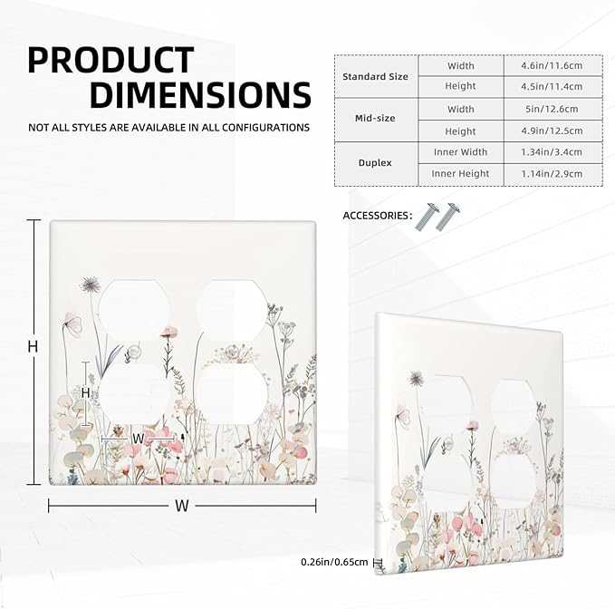 Floral Watercolor Wildflower Dandelion Plant Outlet Covers 2 Gang Double Duplex Decorative Light Switch Covers Electrical Wallplates Socket Faceplate for Farmhouse Bed Room Decor
