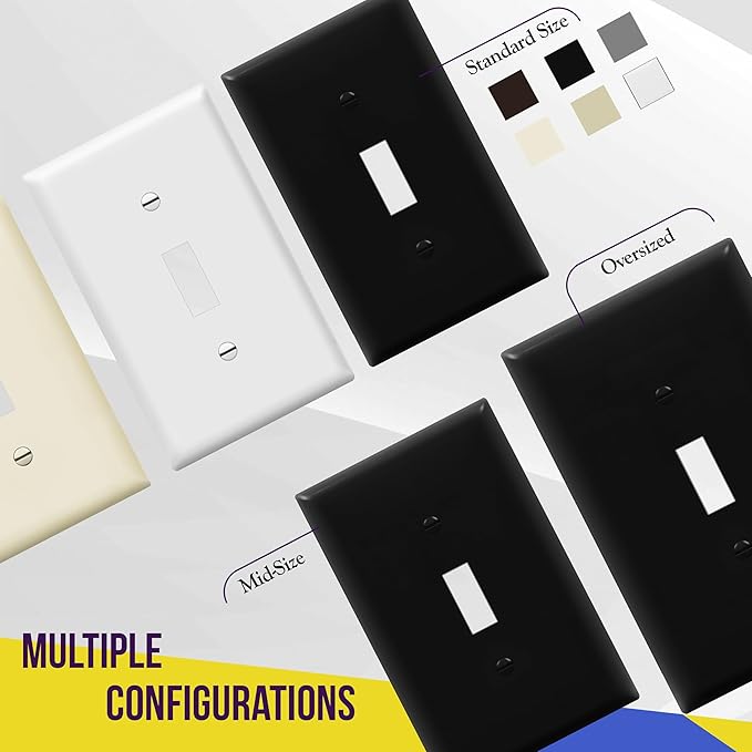 ENERLITES Toggle Light Switch Wall Plate, Jumbo Switch Cover, Gloss Finish, Oversized 1-Gang 5.5" x 3.5", Unbreakable Polycarbonate Thermoplastic, 8811O-BK-5PCS, Black, 5 Pack