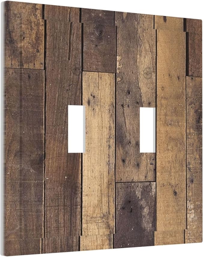 Cool Brown Wood Style Vintage Rustic Print Decorative Switch Plates 2 Gang Double Toggle Outlet Light Switch Cover Wall Plate Electrical Faceplate for Farmhouse Home Decor